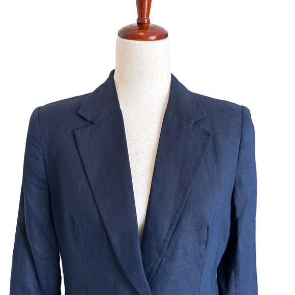 Quince Linen Blazer Womens Small Navy Blue 100% European Linen Structured - Picture 4 of 11